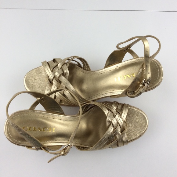 Coacn Dottie Womens Gold Leather Espadrille Wedge - Picture 2 of 8